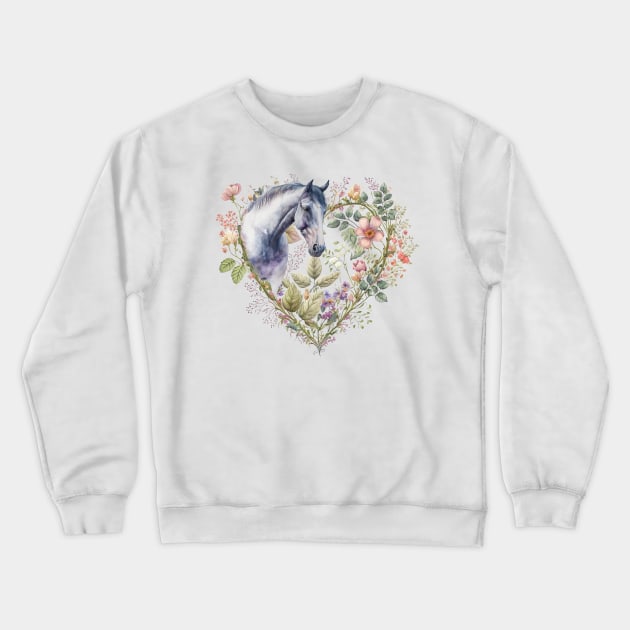 Floral Heart with Grey Horse Crewneck Sweatshirt by Biophilia